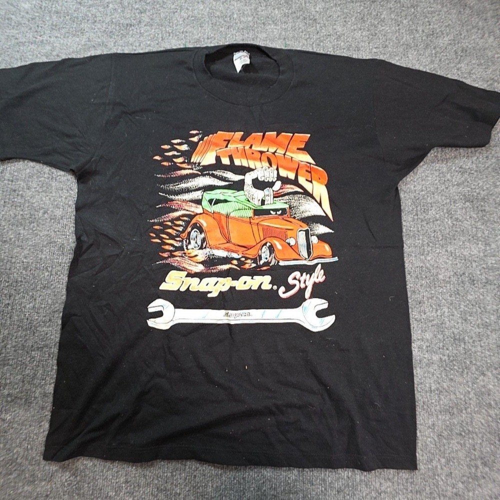 Vintage Swingster Shirt Mens XL Black Snap-on Flame Thrower Hot Rod Graphic Tee